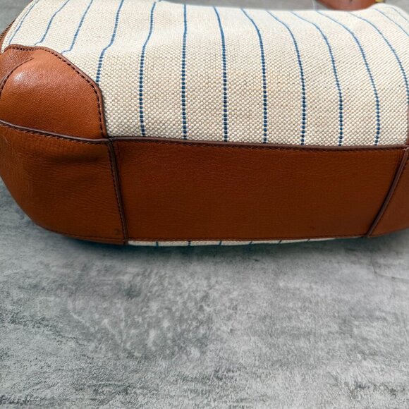 FOSSIL Tan W/ Blue Stripes HANNAH HOBO Canvas & Leather Shoulder Bag - Picture 9 of 16